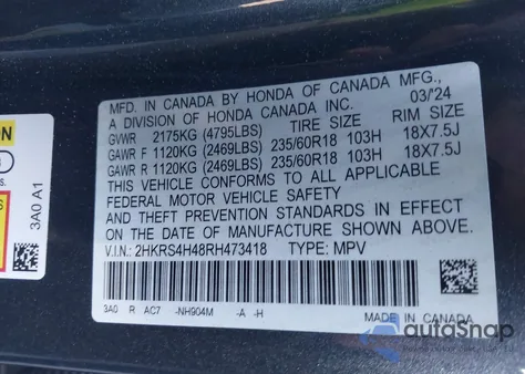 2024 Honda Cr-V Ex Awd z USA, uszkodzony, nr VIN 2HKRS4H48RH473418